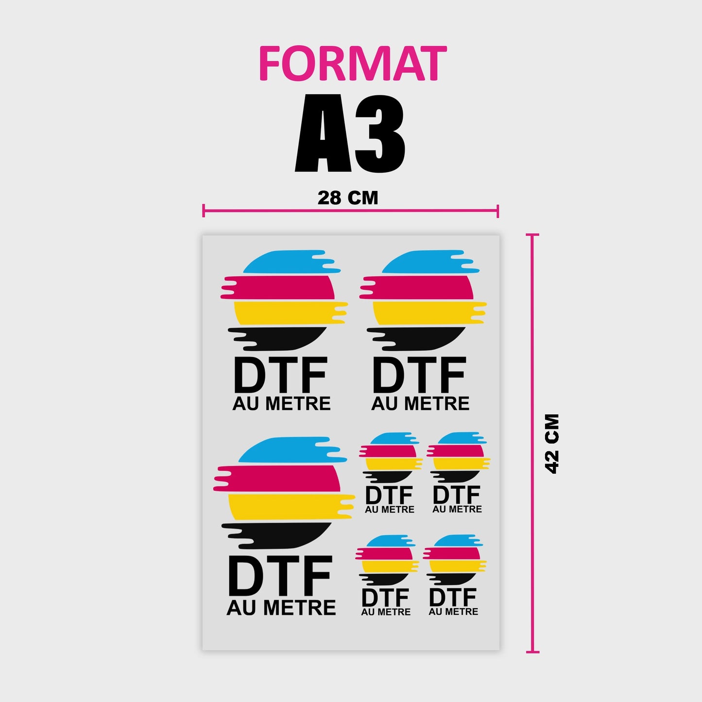 Transfert Dtf au metre, DTF feuille A3, DTF pas chère